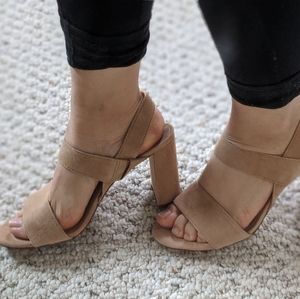 Nude Ann Taylor suede block heel sandals